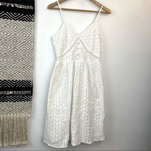 White Eyelet Adjustable Straps Sleeveless Dress